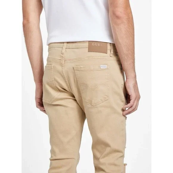 Guess Men’s Nico Destroyed Skinny Jeans Light Beige Size 34X32 - Picture 4 of 16